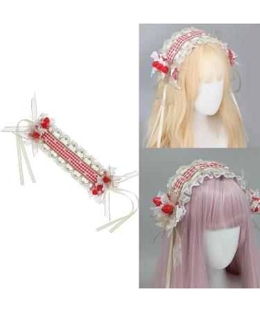 PLCPDM Maid Pleated Lace Hair Hoop Women Elegant Strawberry Decors Makeup Headband for Girls Cosplay Maid Hair Accessories Red - Buy Online on GoSupps.com