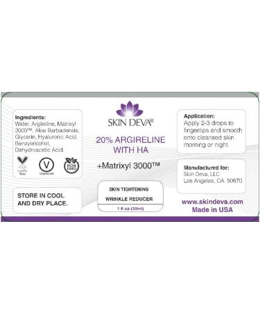 SKIN DEVA 20% Argireline Serum Anti-Aging Wrinkle Reducer with Matrixyl 3000 & Pure Hyaluronic Acid for Youthful Skin - Buy Online on GoSupps.com