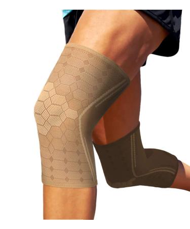 Sparthos Knee Compression Sleeves by (Pair)  Joint Protection and Support for Running, Sports, Knee Pain Relief  Knee Brace for Men and Women  Innovative Breathable Elastic Blend  Anti Slip Desert Beige X-Large