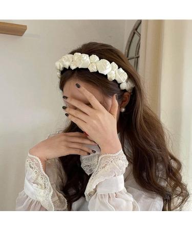 Satin Rose Flower Headband Romantic Floral Hair Hoop Headpieces for Girls Women Bridal Wedding Party Ivory - Buy Online on GoSupps.com