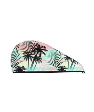 Tropical Summer Palm Microfiber Hair Towel Soft Super Absorbent Hair Towel Wrap for Women Coral Velvet Quick Dry Hair Cap for Long Curly and Thick Hair