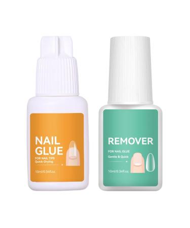 Nail Glue Remover for Pressed Nails Long-Lasting Strength and Quick Removal - Strong Hold Gel Nail Glue with Remover for Women and Girls Beginners Daily Use Travel Home