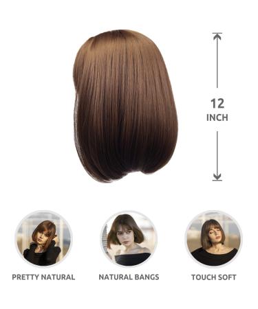 Onpep Honey Brown Bob Wig with Air Bangs - Shoulder Length Heat Resistant Fiber Hair for Women - Buy Online on GoSupps.com