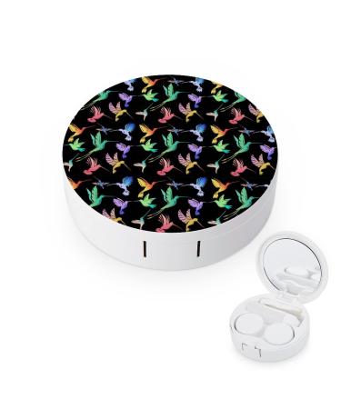Colorful Flying Hummingbirds Round Case For Contact Lens Kit Storage Box with Mirror Printed