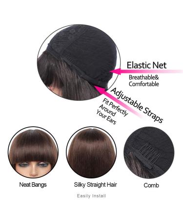 Brazilian Straight Brown Human Hair Wig with Bangs for Black Women - 18 Inch Medium Brown Non-Lace Glueless Wig - Buy Online on GoSupps.com