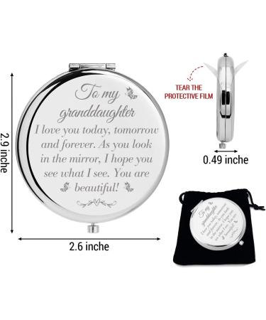 Granddaughter Gift: Inspirational Silver Engraved Travel Makeup Mirror - Perfect Compact Cosmetic Mirror for Granddaughter's Birthday, Christmas, or Graduation - Buy Online on GoSupps.com