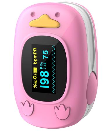 Child Pulse Oximeter, Oxygen Monitor for Kids Baby and Blood Oxygen Saturation Heart Rate Monitor with Automatic Shut-Down, One Directions OLED Display, Include 2 X AAA Batteries Pink