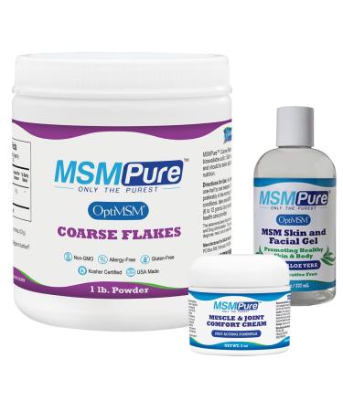 KALA HEALTH MSMPure Starter Bundle with MSM Coarse Flakes 1lb MSM Muscle & Joint Cream 2oz and MSM Gel with Organic Aloe 8oz