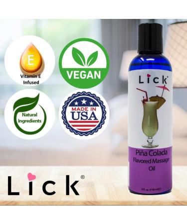 Lick Pina Colada Flavored Massage Oil - Edible & Warming Body Oil for Couples Enriched with Vitamin E Ideal for Date Night - 4 oz - Buy Online on GoSupps.com