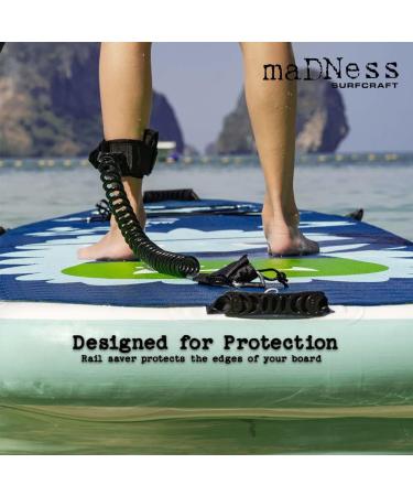 Madness Surfcraft Premium Coil SUP Leash - 10ft Coiled Paddle Board Leash | 7mm Thick Legrope Strap | For Stand-up Paddleboard, Longboard, iSUP | Improve Your Surfing with eBook - Buy Online on GoSupps.com