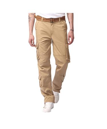 Ronony pants men cargo pockets long loose fit leisure pants hiking pants trekking pants outdoor pants Straight pants dyeing harem joggers sweatpant trousers 3xl 001#khaki