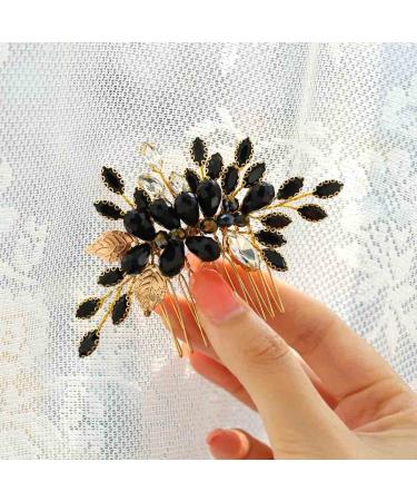 Bridal Rhinestone Hair Comb - Black Crystal Hair Piece for Wedding, Prom & Parties (B Gold) - Buy Online on GoSupps.com