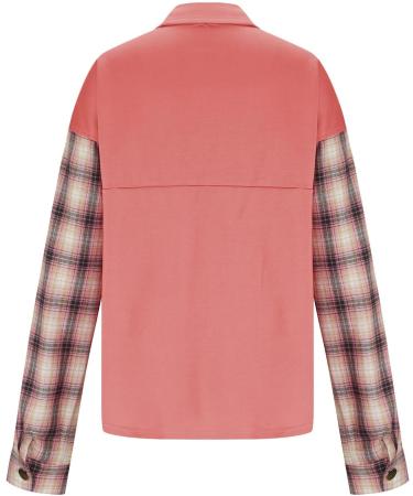 oelaio Women Open Front Buffalo Plaid Cardigan Jacket Coat with Pockets Lapel Button Down Boyfriend Plaid Shirt Coat Pink#89 Large - Buy Online on GoSupps.com