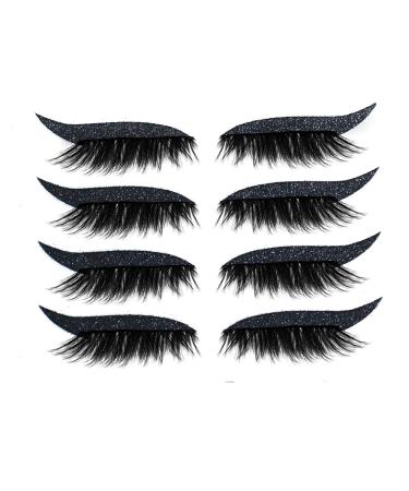 4 pairs of reusable eyeliner and eyelash stickers 7-colored waterproof eyeliner eyelash stickers easy to use and remove for women girls black