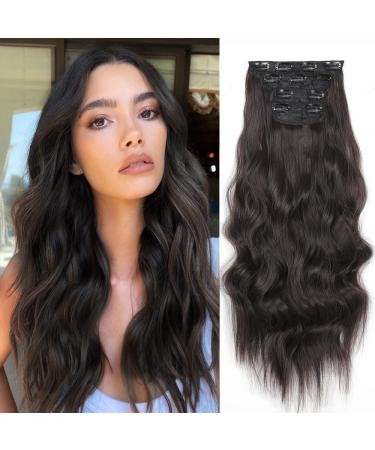 Yddm hair extensions clip in extensions dark brown wavy hair extension full of head like real hair hair exension clips cheap clip extensions synthetic hair part for women (20 inch 4pcs) 20 inch c (4#)