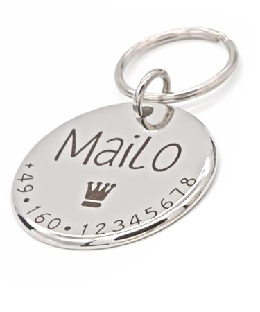 Paws & Peewees Dog brand with engraving-personalized badge with name symbol telephone number-collar trailer for dogs puppies and cats 33mm silver gloss