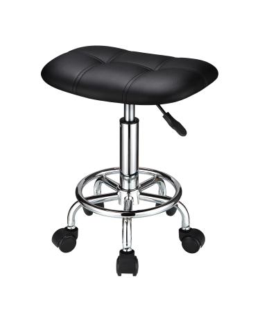 HMTOT Square Rolling Stool with Wheels Height Adjustable Swivel Stools Black