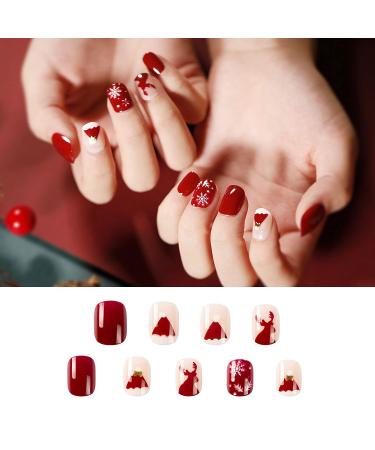 Noverlife 96PCS Winter Holiday Squoval False Nails Kit - Festive Acrylic Nail Tips with Nail Glue for Women & Girls - Buy Online on GoSupps.com