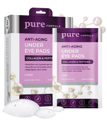Collagen and Peptides Under Eye Patches - Reduces Puffiness & Dark Circles Firming & Anti-aging Under Eye Pads - Cruelty Free Korean Skin Care For All Skin Types - 5 Pairs