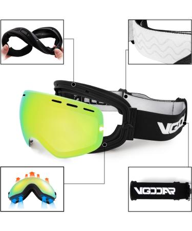 VGOOAR OTG Ski Goggles - Borderless Design Anti-Fog Coating UV400 Protection for Men & Women - Premium Gold Snow Glasses - Buy Online on GoSupps.com