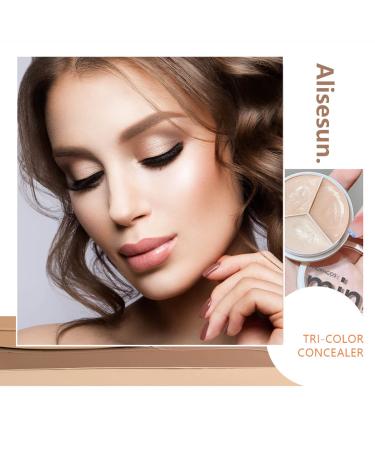 Alisesun 2 Pcs Tri-Color Concealer Cream Set with Brush - Color Correcting, Contour, Highlight, Dark Circle Concealer - Moisturizing & Long Lasting - Buy Online on GoSupps.com