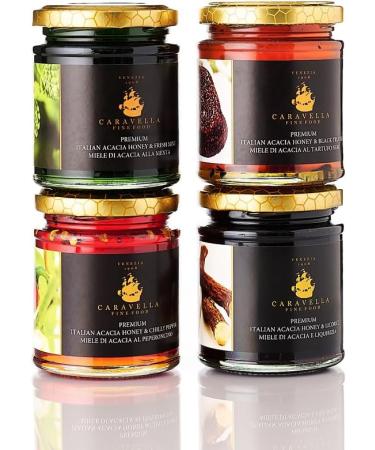 Caravella Fine Food - Pack x 4 Miel d'Acacia au Chili 250 gr Miel Acacia la Truffe Noire 250 gr Miel Acacia la Menthe 250 gr Miel Acacia la R glisse 250 gr - Miel 100% Italien gourmande - Buy Online on GoSupps.com
