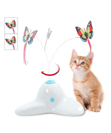 Pawsayes Interactive Indoor Cat Toy with 360 Rotating Butterfly 2 Refill Packs Cream White