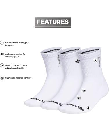 adidas Originals Men's 3.0 Mid-Crew Socks 3-Pack - White/Black - Large - Buy Online on GoSupps.com