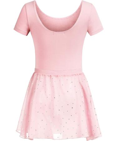 Arshiner Girls 2PCS Short Sleeve Ballet Leotards with Sequined Dance Skirt | 8-9 Years | Ballet Pink - Buy Online on GoSupps.com