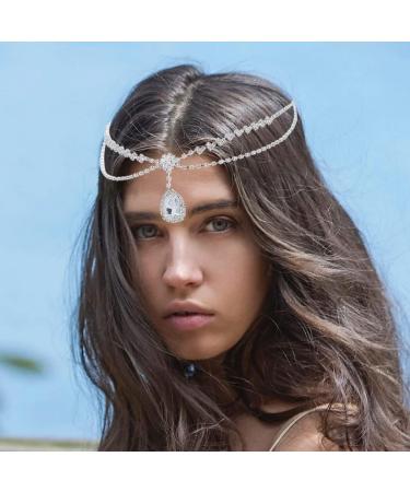 IYOU Shiny Rhinestone Head Chain Silver Crystal Hair Pieces Layering Halloween Costume Party Hair Accessories for Women - Buy Online on GoSupps.com