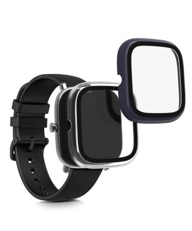 kwmobile Cover Comaptible with Huami Amazfit GTS 2 Mini (Set of 2) -Tempered Glass with Plastic Frame - Dark Blue/Transparent dark blue / transparent