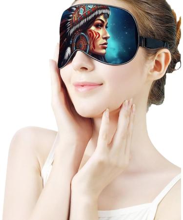 Sleep Eye Masks Lady in an Indian Headdress Sleep Eye Mask & Blindfold with Elastic Strap/Headband for Women Men Sleep Travel Nap - Buy Online on GoSupps.com