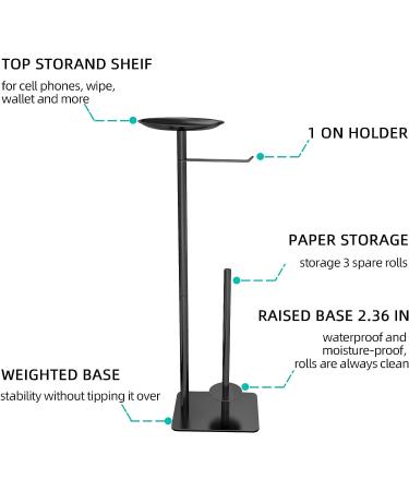 FEILERN Black Toilet Paper Holder Stand with Top Shelf - Floor Standing Dispenser for Bathroom with 4 Reserve Rolls - Stainless Steel - Buy Online on GoSupps.com