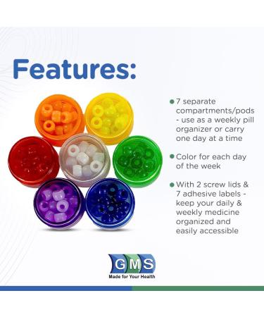 GMS 7 Day Medicine Pill Organizer - Stackable Extra Small Travel Pill Box for Tablets & Vitamins - Organize Daily & Weekly Medications - Rainbow Colors - Buy Online on GoSupps.com