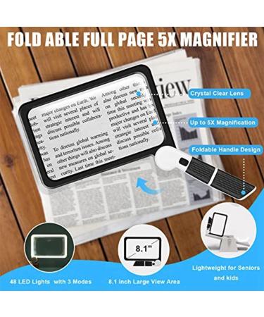 Tovmekdjn Full-Page 5X Magnifying Glass Rectangular Handhold Magnifier for Reading with 48 LED Lights - Buy Online on GoSupps.com