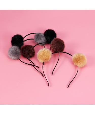 4pcs Cat Ears Pompom Headband for Girls - Stylish Hair Accessories in Grey Black & Camel - Buy Online on GoSupps.com