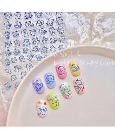 2 Sheets Easy To Use Back Sticker Decoration Nail stickers Embossed Cute Bunny And Bear - Buy Online on GoSupps.com