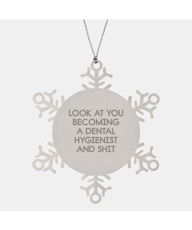 Funny Dental Hygienist Snowflake Ornament Gifts from Friends for Christmas Look at You Becoming A Dental Hygienist and Shit Shatterproof Ornament for Dental Hygienist