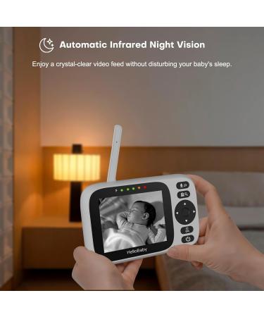 HelloBaby Video Baby Monitor with Camera and Audio | Night Vision | Pan 355 & Tilt 120 | IPS HD Display | 2-Way Audio | VOX Mode | 8 Languages & Lullabies | HB6339 - Buy Online on GoSupps.com