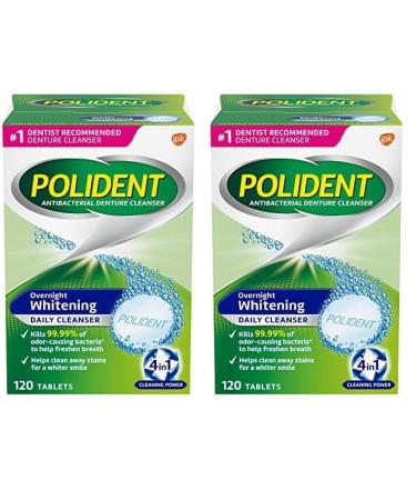 Polident Overnight Whitening Denture Cleanser - Pack of 2 - 120 Tablets