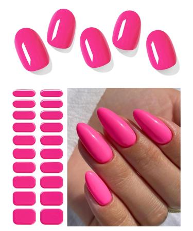 Semi Cured Gel Nail Strips (Classic Hot Pink)-20 PCS Gel Nail Stickers | UV Light Required | Gel Nail Wraps Salon Quality & Easy To Use