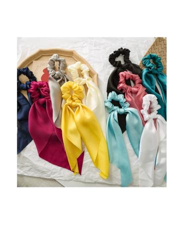 10pcs Silk Hair Scarf Scrunchies with Long Tails - Satin Bow Ponytail Holder for Women - Buy Online on GoSupps.com