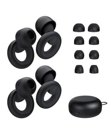 Ear Plugs for Sleeping Noise Cancelling 2 Sets Reusable Earplugs Hearing Protection 30dB Soft Silicone Ear Plugs for Concerts Party Focus - 8 Pairs Ear Tips in XS/S/M/L - Black