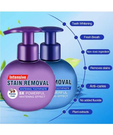 Intensive Stain Removal Whitening Toothpaste Bundle - Fresh Breath Oral Care with Baking Soda - Fight Bleeding Gums - Natural Gel Toothpaste - 2 Pack (Passion Fruit+Blueberry) - Buy Online on GoSupps.com