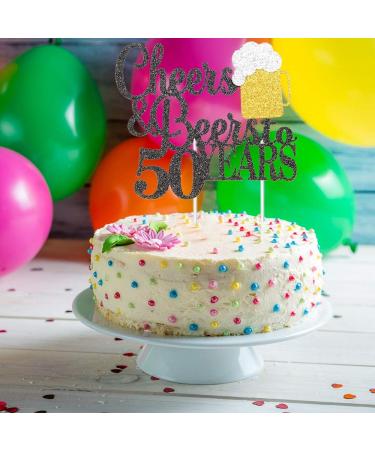 Cheers & Beers to 50 Years Cake Topper Happy 50th Birthday Cake Topper 50th Anniversary Party Supplies Black Glittery - Buy Online on GoSupps.com