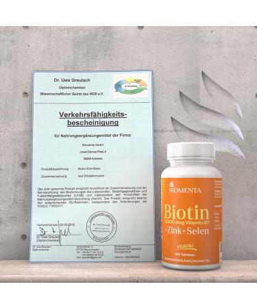 BIOMENTA Biotin + Zinc + Selenium - 365 High-Dose Vegan Tablets | 12 500 mcg Biotin - Premium Quality for Healthy Hair Skin & Nails - Buy Online on GoSupps.com