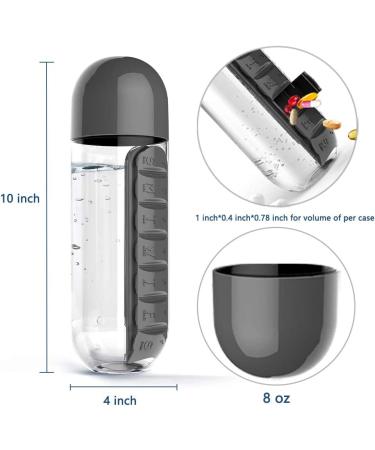 Portable Water Bottle with Pill Holder - 20oz (Black) | Weekly Day Marker Reminder for Travel, Office, Outdoor - Buy Online on GoSupps.com