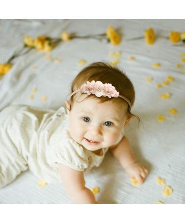 Baby Girl Flower Headbands Set - 3Pcs Elastic Hair Band Crown Wraps for Newborn Infant Toddler by mligril (Beige) - Buy Online on GoSupps.com