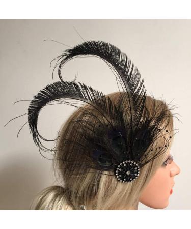 Fenical 1920s Black Feather Hair Clip | Gatsby Costume Flapper Accessory | International Shipping - Buy Online on GoSupps.com