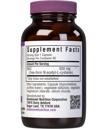 Bluebonnet NAC 500mg Vitamin Capsules - 60 Count (60 Servings) - Pack of 1 - Buy Online on GoSupps.com